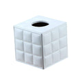 Square Faux Leather Tissue Box with Quilted Pattern - White