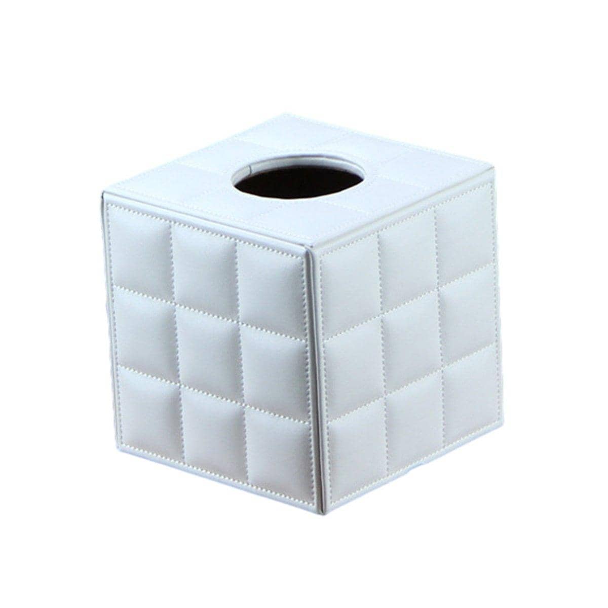 Square Faux Leather Tissue Box with Quilted Pattern - White