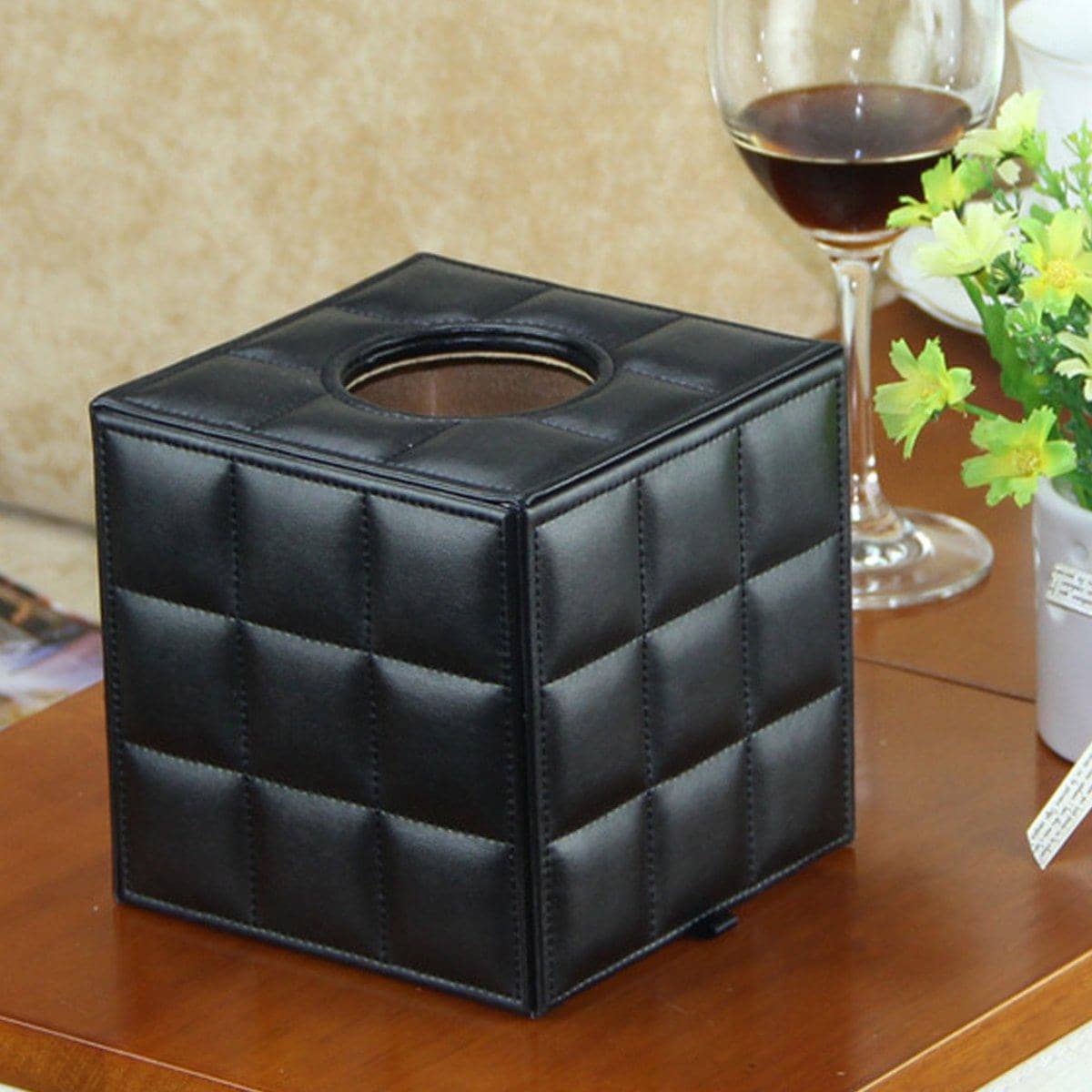 Square Faux Leather Tissue Box with Quilted Pattern - White - view 5