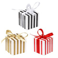 Square Favour Boxes with Ribbon, Pack of 100 - Gold and White Stripe - view 3