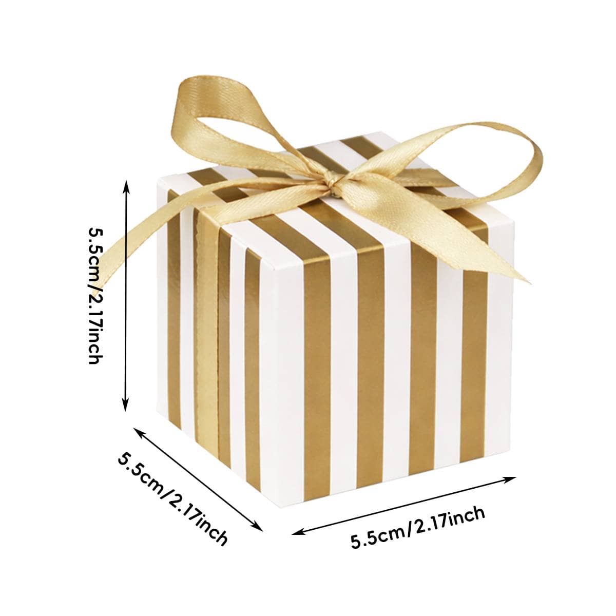 Square Favour Boxes with Ribbon, Pack of 100 - Gold and White Stripe - view 4