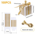 Square Favour Boxes with Ribbon, Pack of 100 - Gold and White Stripe - view 5