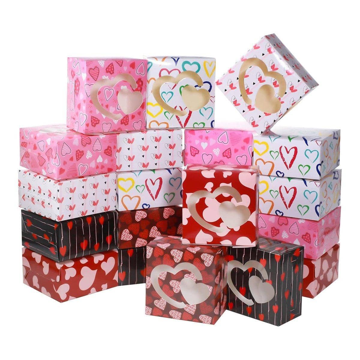 Square Gift Boxes with Heart Cutout, Pack of 25 - Black with Red Hearts - view 3