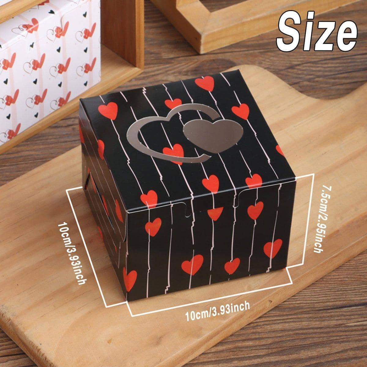 Square Gift Boxes with Heart Cutout, Pack of 25 - White Stripe with Red Hearts - view 4