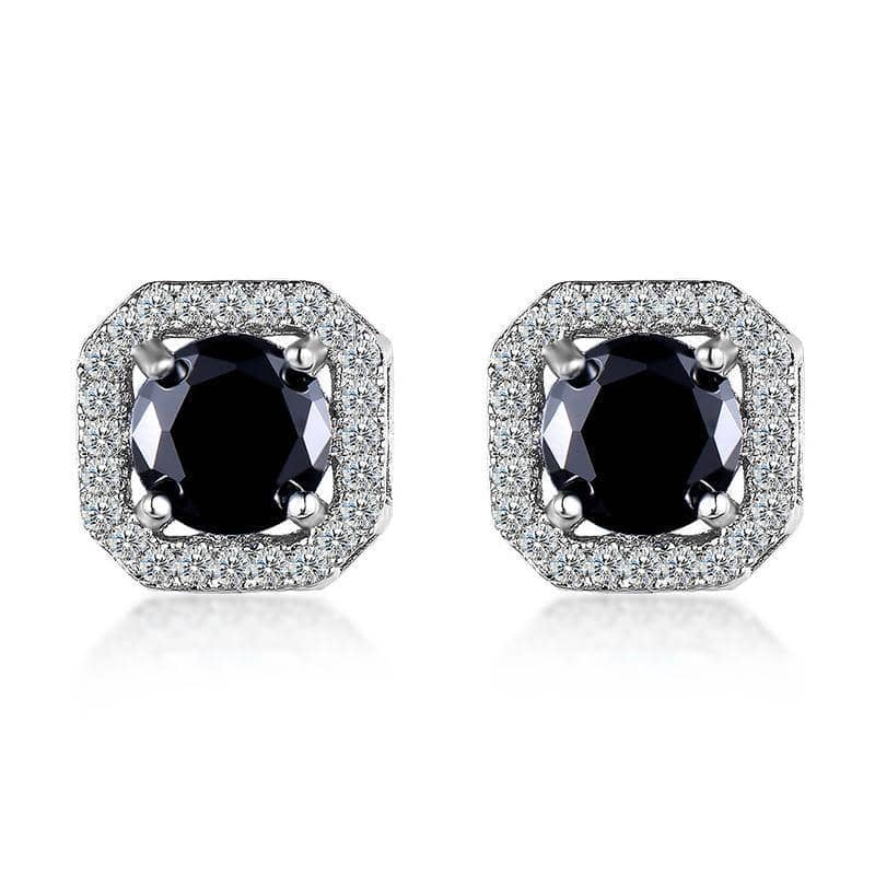 Square Halo Cubic Zirconia Stud Earrings, 1 Pair - Black