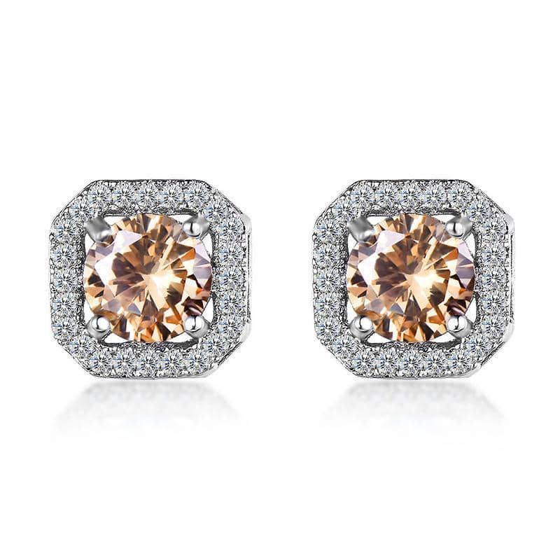 Square Halo Cubic Zirconia Stud Earrings, 1 Pair - Champagne