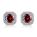 Square Halo Cubic Zirconia Stud Earrings, 1 Pair - Red