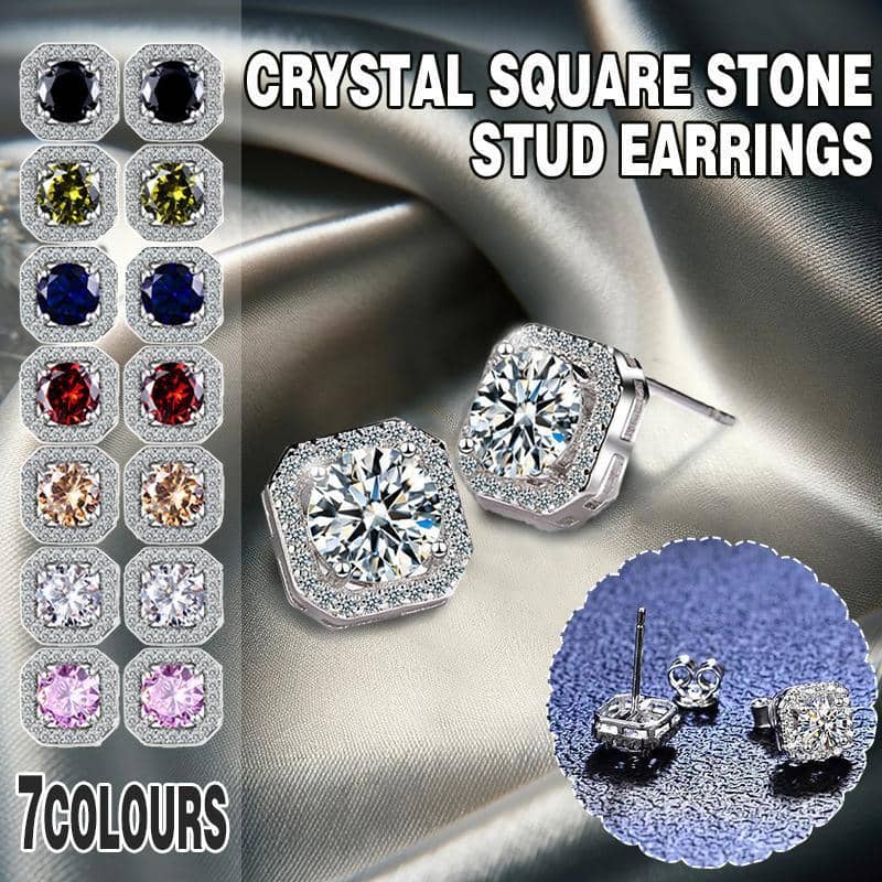 Square Halo Cubic Zirconia Stud Earrings, 1 Pair - Red - view 2