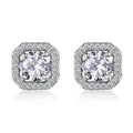 Square Halo Cubic Zirconia Stud Earrings, 1 Pair - White