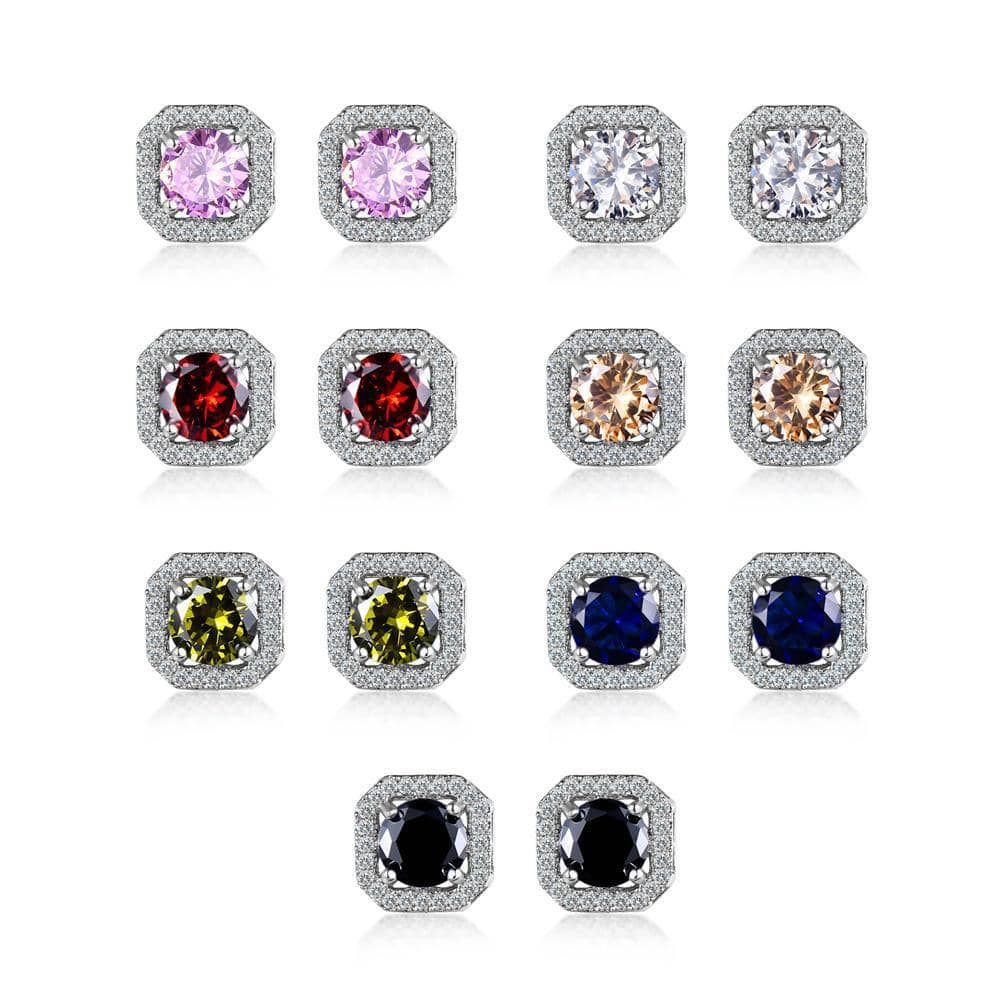 Square Halo Cubic Zirconia Stud Earrings, 1 Pair - White - view 3