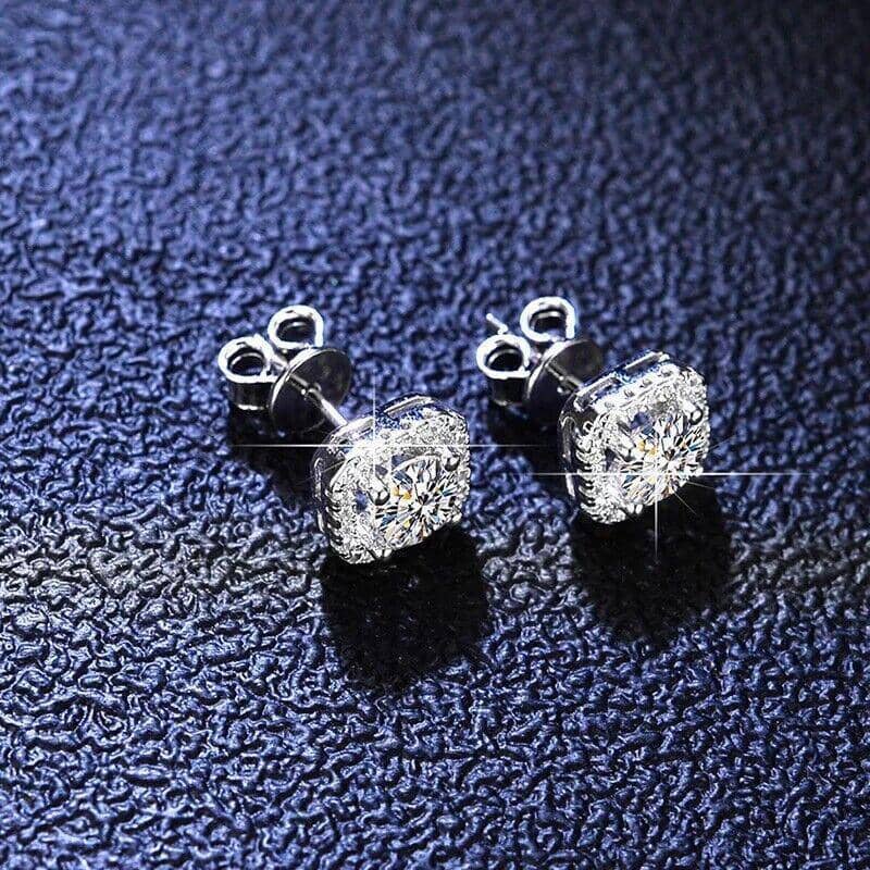 Square Halo Cubic Zirconia Stud Earrings, 1 Pair - White - view 5