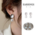 Square Metal Imitation Pearl Drop Earrings for Women - Silver Tone