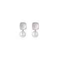 Square Metal Imitation Pearl Drop Earrings for Women - Silver Tone - view 2