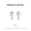 Square Metal Imitation Pearl Drop Earrings for Women - Silver Tone - view 3