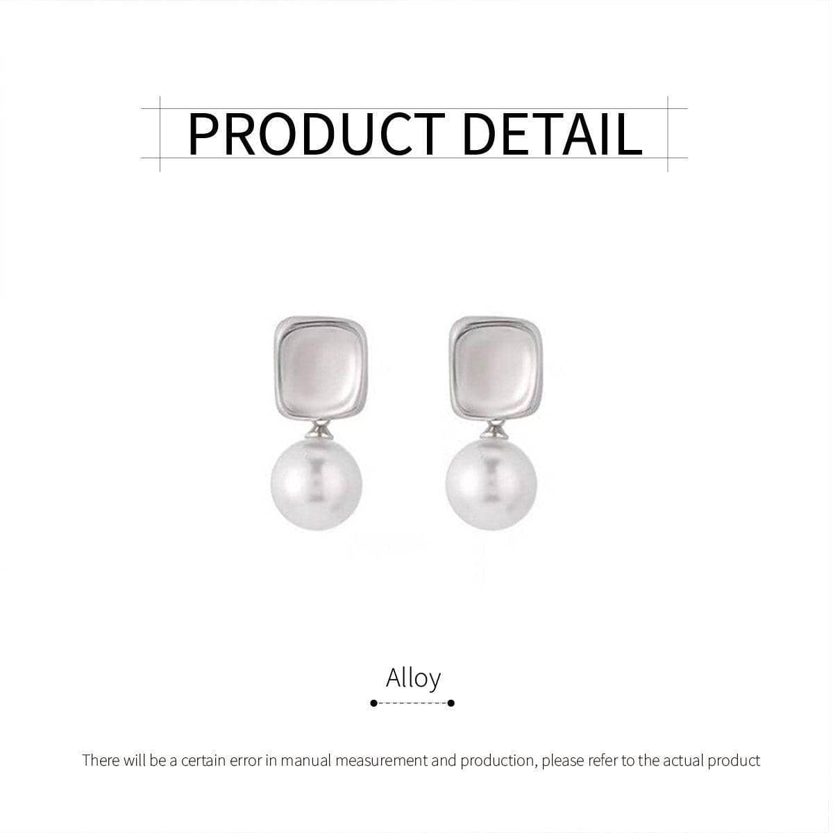 Square Metal Imitation Pearl Drop Earrings for Women - Silver Tone - view 3