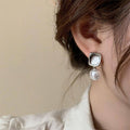Square Metal Imitation Pearl Drop Earrings for Women - Silver Tone - view 5