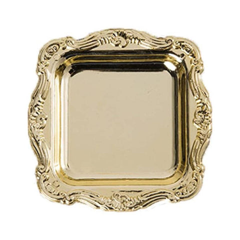 Square Plastic Party Plates, Reusable Serving Dishes - Gold, Pack of 12