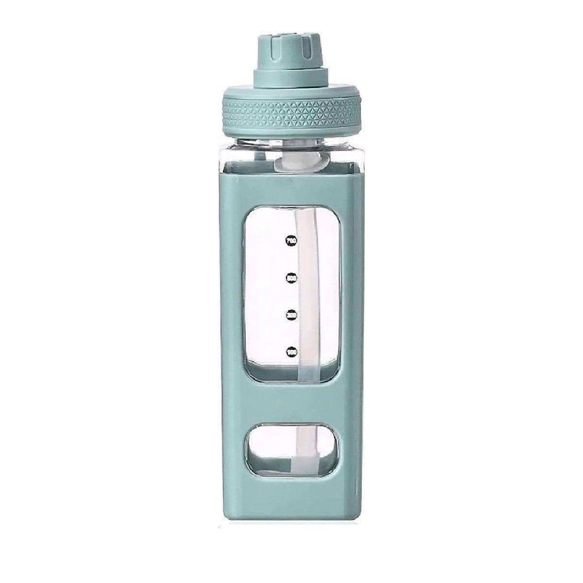 Square Plastic Water Cup 700ml Large Capacity with Straw and Lid - Mint Green