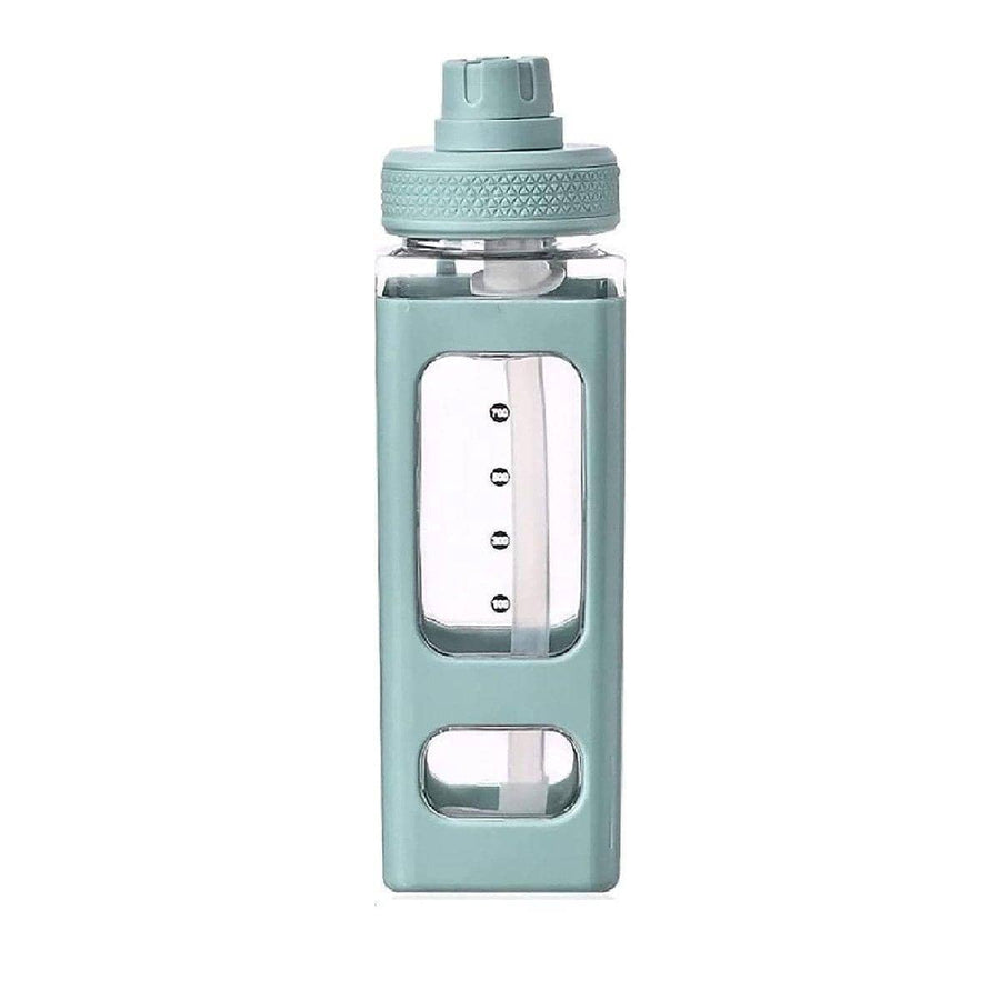 Square Plastic Water Cup 700ml Large Capacity with Straw and Lid - Mint Green