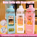 Square Plastic Water Cup 700ml Large Capacity with Straw and Lid - Mint Green - view 2
