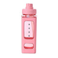 Square Plastic Water Cup 700ml Large Capacity with Straw and Lid - Pink