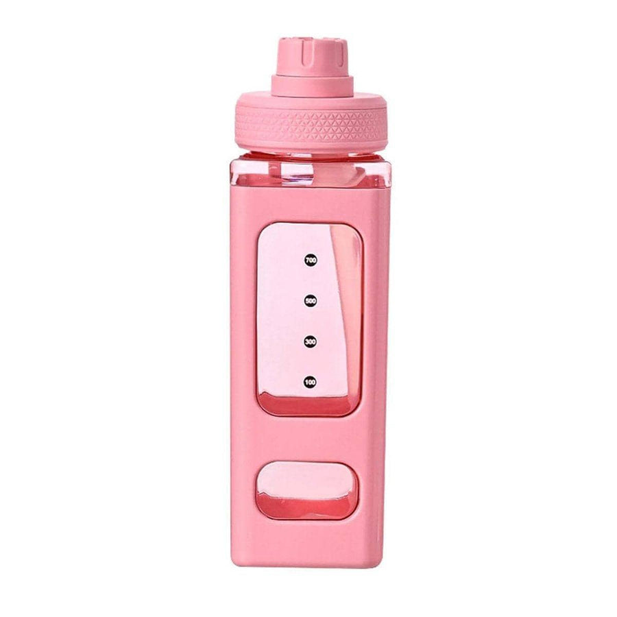 Square Plastic Water Cup 700ml Large Capacity with Straw and Lid - Pink