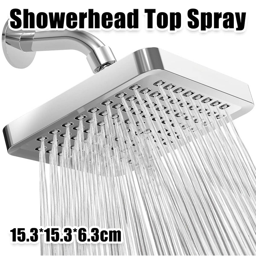 Square Rainfall Overhead Shower Head High Flow Water Saving Spray Nozzle, Silver