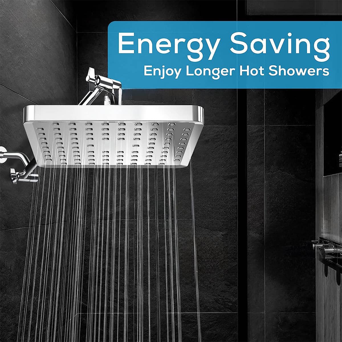 Square Rainfall Overhead Shower Head High Flow Water Saving Spray Nozzle, Silver - view 4
