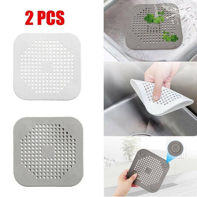 Square Silicone Shower Drain Cover Hair Catcher, Pack of 2 - Grey - view 2