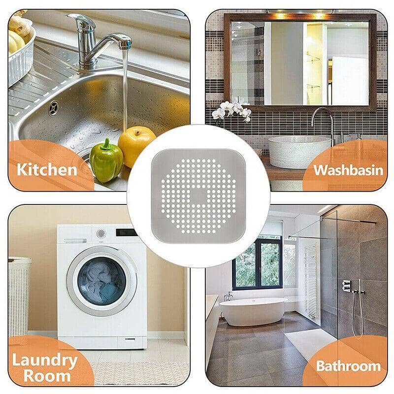 Square Silicone Shower Drain Cover Hair Catcher, Pack of 2 - Grey - view 3