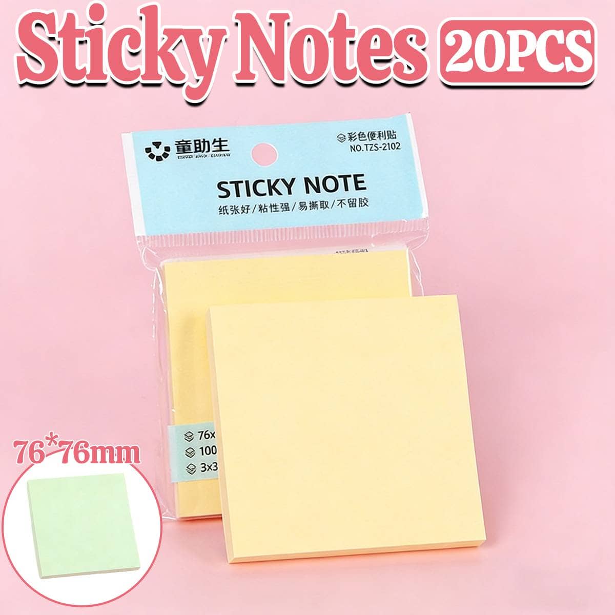 Square Sticky Notes, 76 x 76 mm - 20 Pads, Mint Green - view 2