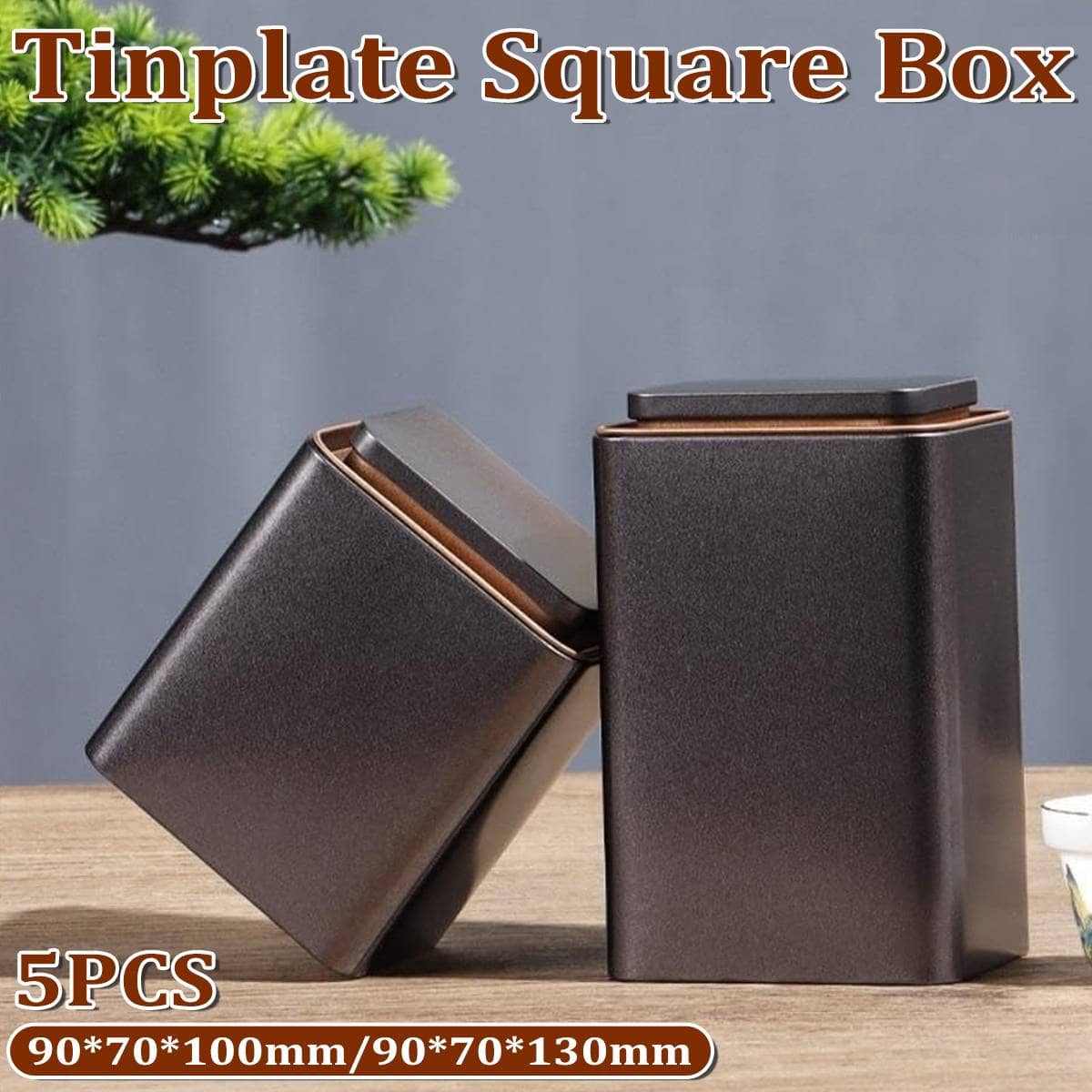 Square Tinplate Storage Box with Lid, Pack of 5 - Small (9 x 7 x 10 cm) - view 2