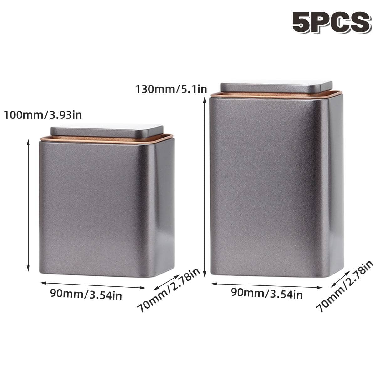 Square Tinplate Storage Box with Lid, Pack of 5 - Small (9 x 7 x 10 cm) - view 4