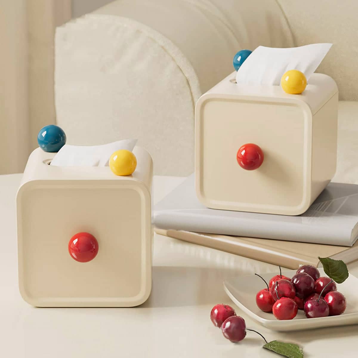 Square Tissue Box with Red, Yellow and Blue Ball Accents - view 5