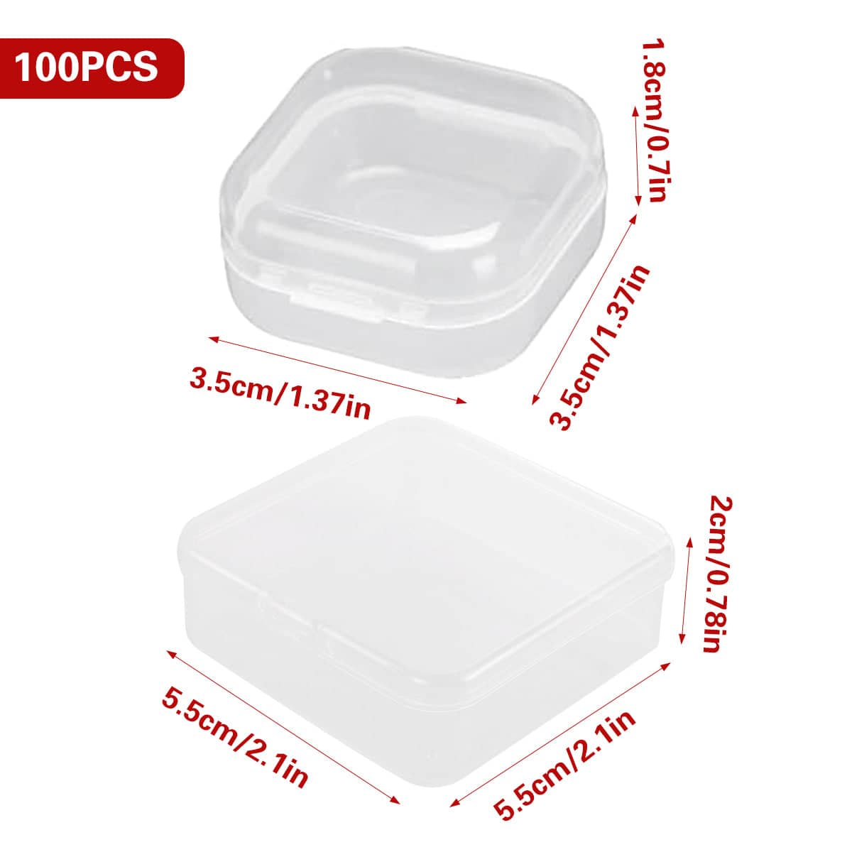 Square Transparent Storage Boxes Pack of 100 with Snap Lock Lids for Beads and Jewellery, 3.5 x 3.5 x 1.8 cm - view 4