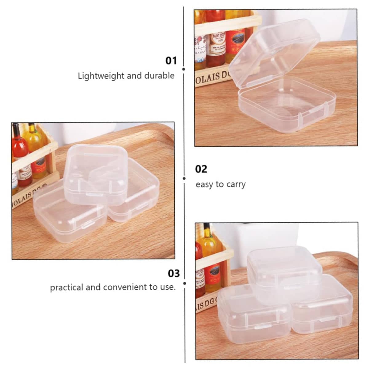 Square Transparent Storage Boxes Pack of 100 with Snap Lock Lids for Beads and Jewellery, 3.5 x 3.5 x 1.8 cm - view 5