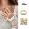 Square Zircon Row Ring for Women, Adjustable Gold Tone Band