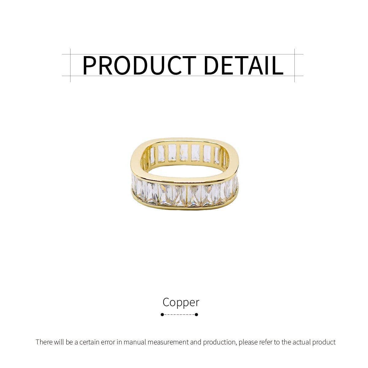 Square Zircon Row Ring for Women, Adjustable Gold Tone Band - view 3