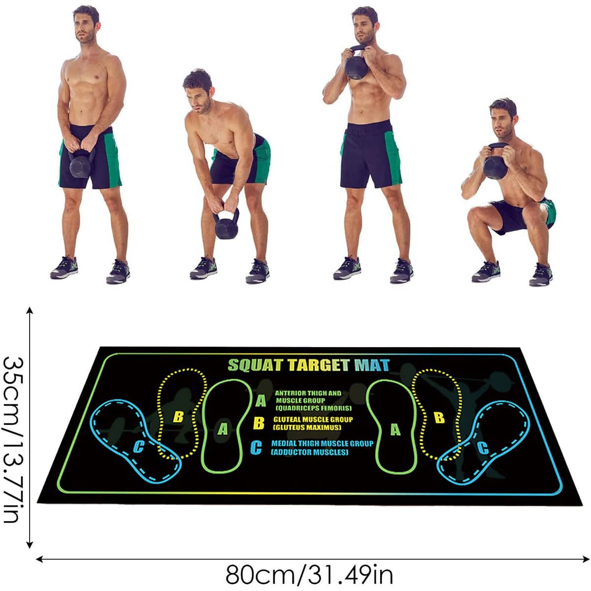 Squat Mat Non-Slip Home Gym Floor Mat with Silicone Base, 80 x 35 cm - view 3
