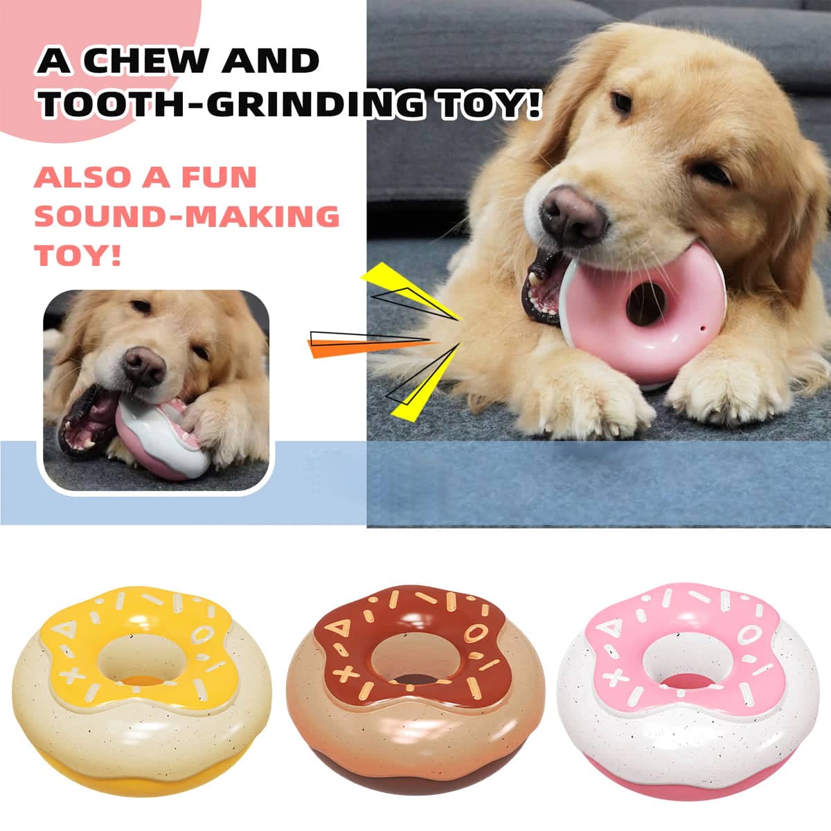 Squeaky Donut Dog Chew Toy for Teeth Cleaning - Brown and Tan - view 2