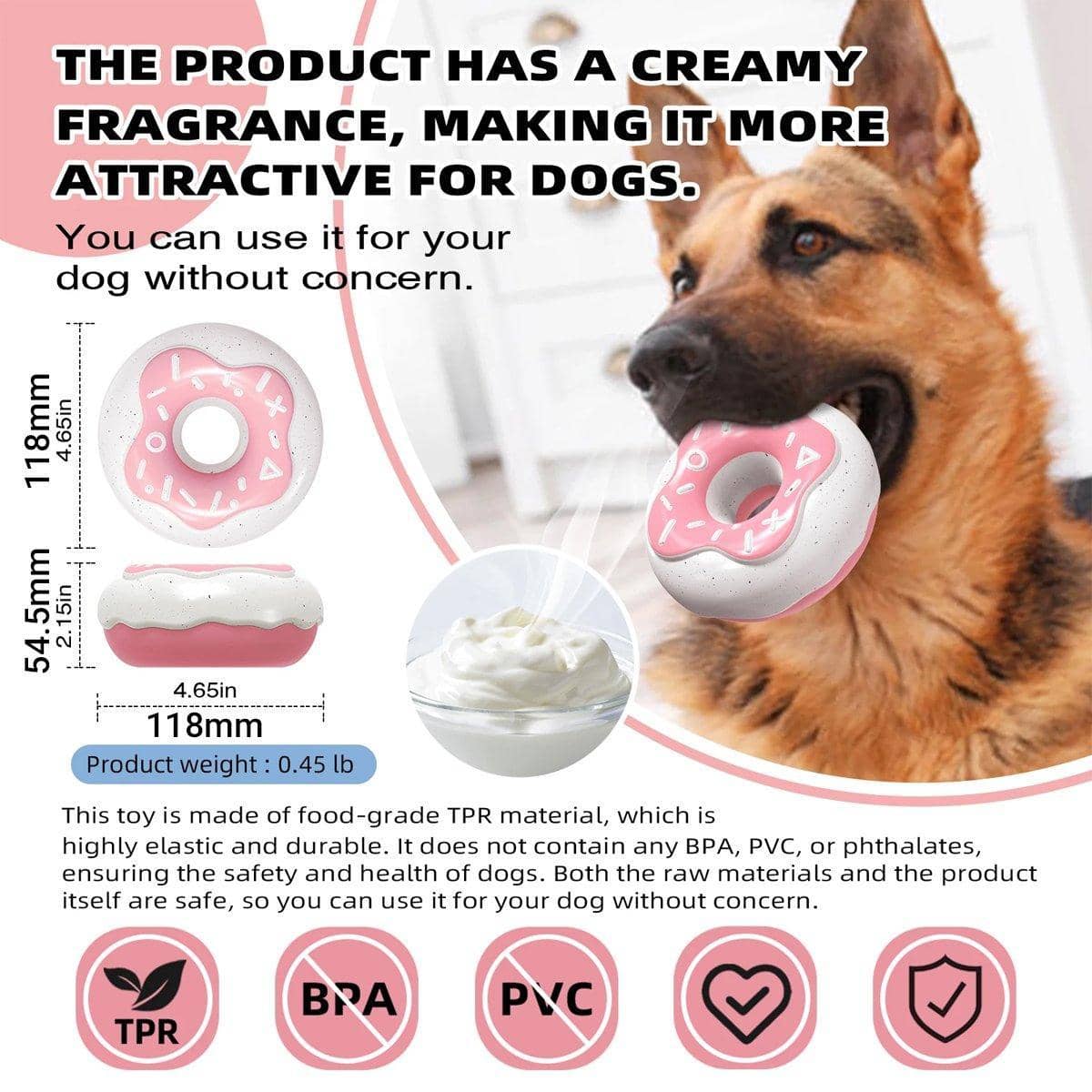 Squeaky Donut Dog Chew Toy for Teeth Cleaning - Pink and White - view 5
