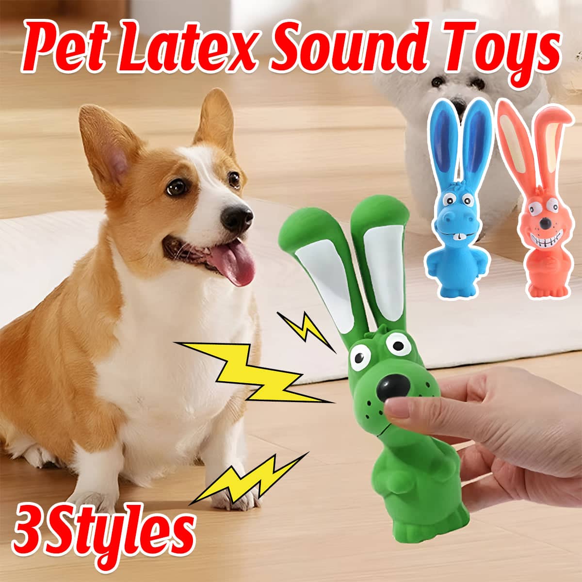 Squeaky Latex Dog Chew Toy - Blue Long-Eared Animal - view 2
