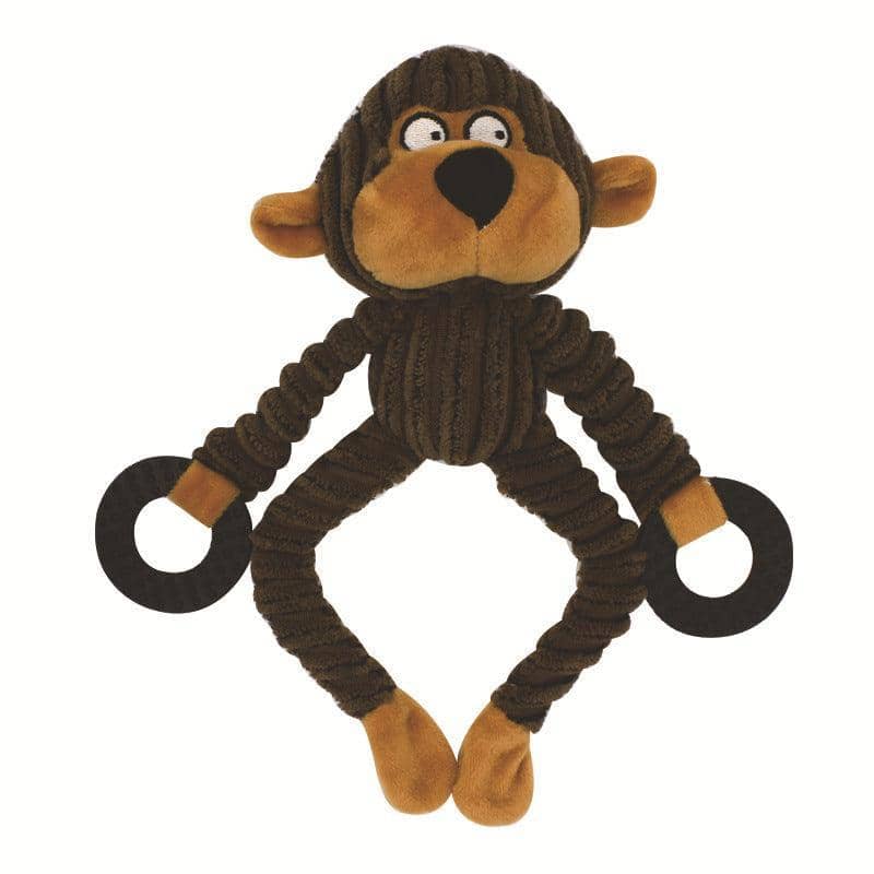 Squeaky Plush Dog Toy with Ring Handles - Brown Monkey