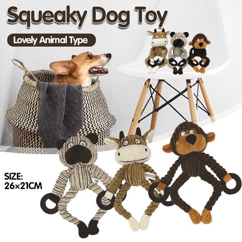 Squeaky Plush Dog Toy with Ring Handles - Brown Monkey - view 2