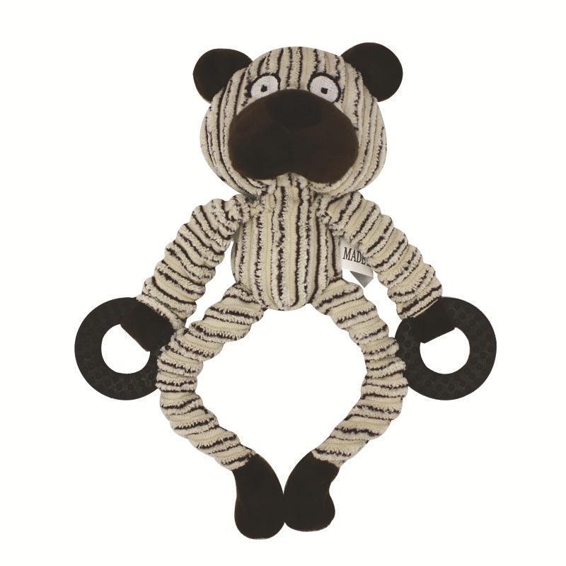 Squeaky Plush Dog Toy with Ring Handles - Cream and Brown Bear