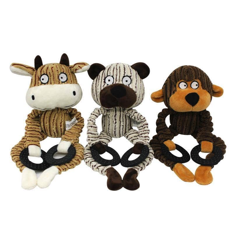 Squeaky Plush Dog Toy with Ring Handles - Tan Cow - view 3