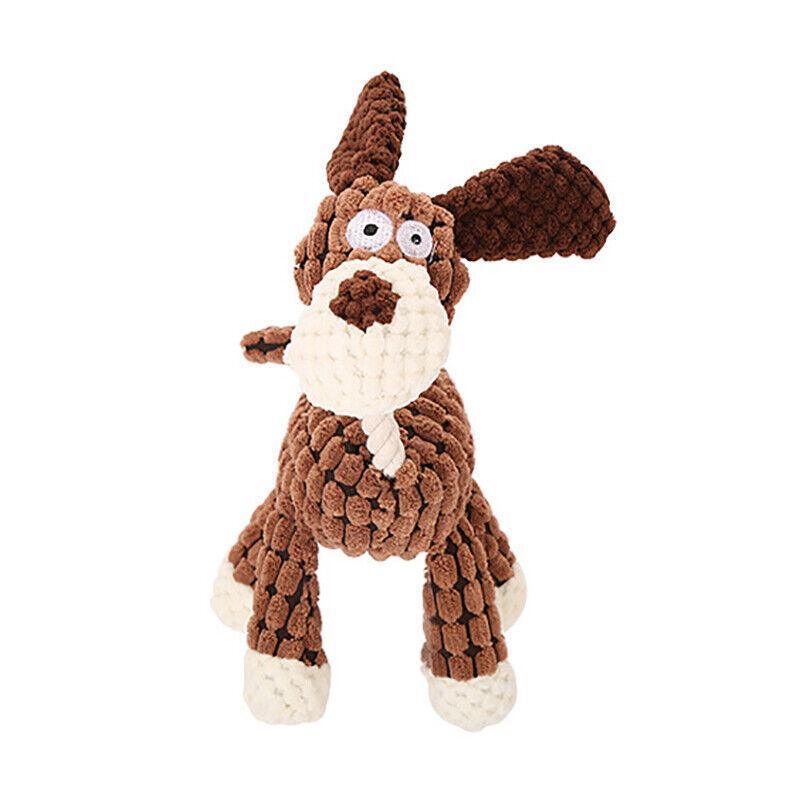 Squeaky Plush Dog Toy with Rope and Crinkle for Puppies - Brown Donkey