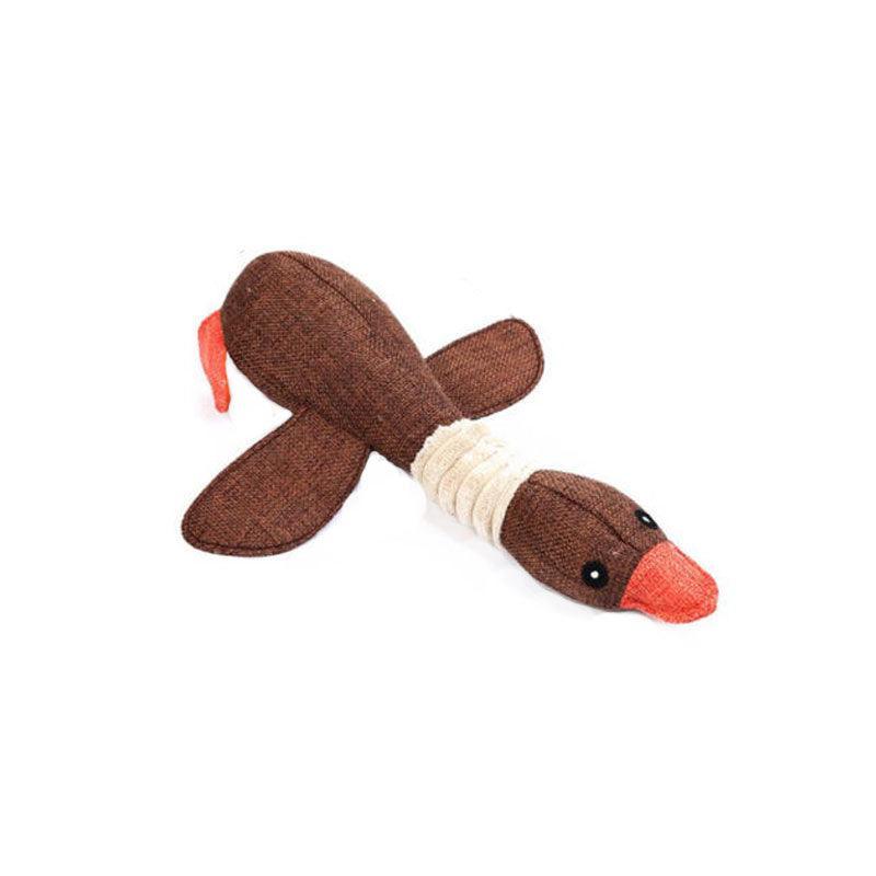 Squeaky Plush Dog Toy with Rope and Crinkle for Puppies - Brown Goose