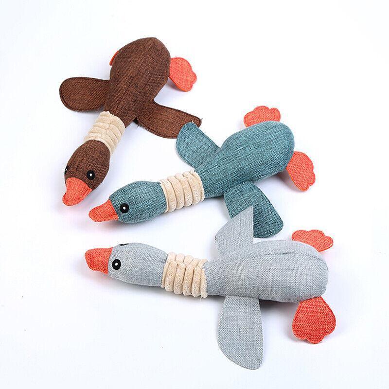 Squeaky Plush Dog Toy with Rope and Crinkle for Puppies - Brown Goose - view 5