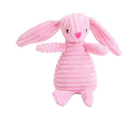 Squeaky Plush Dog Toy with Rope and Crinkle for Puppies - Light Pink Rabbit